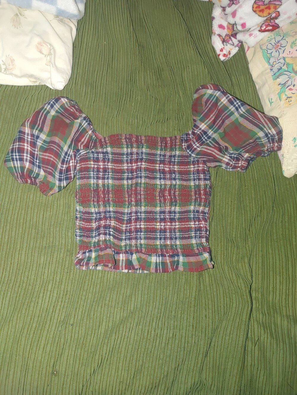 Plaid Puffed Crop Top - Picture 1 of 5